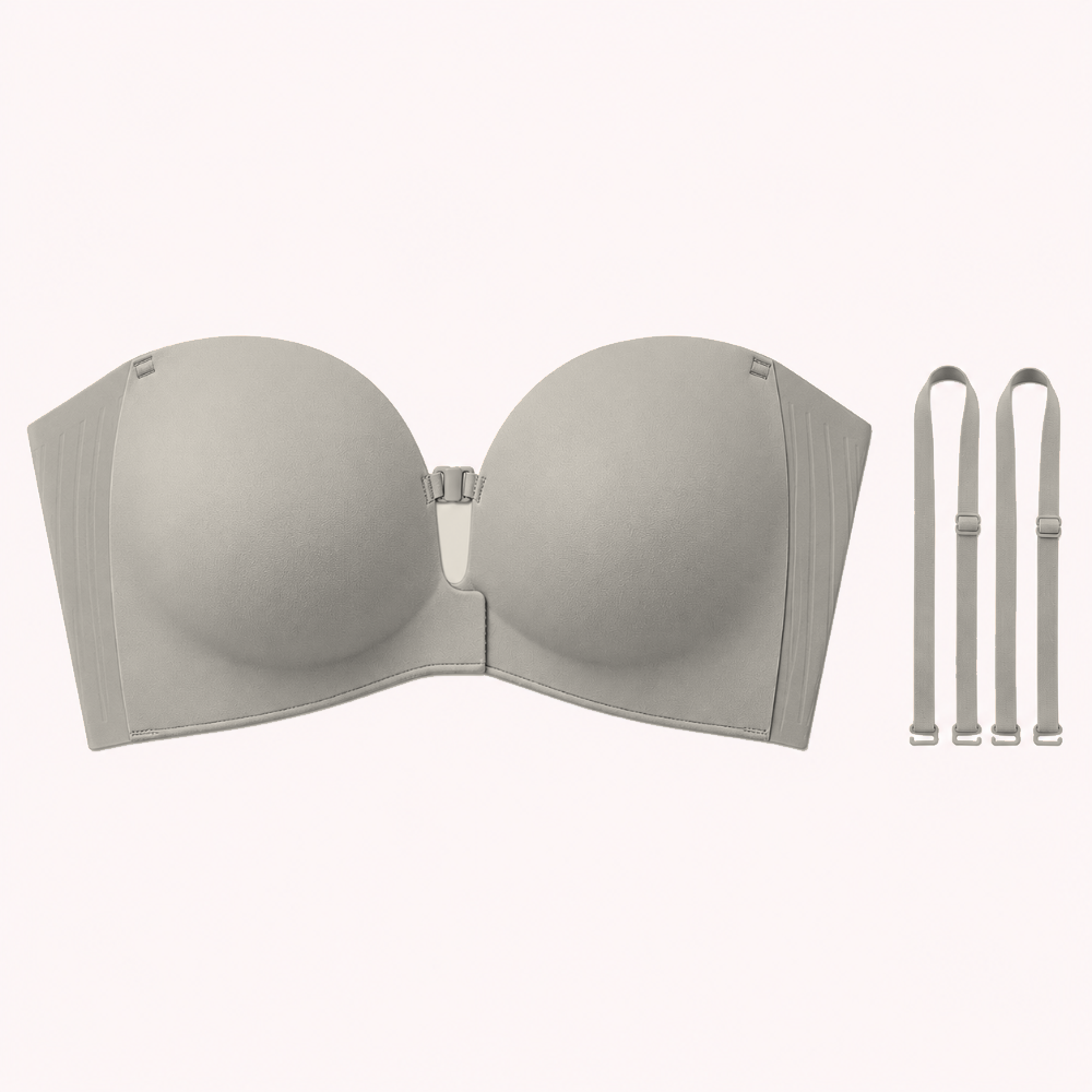 Champagne bra shown flat with detachable straps